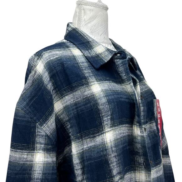 Scotch Soda Blue Plaid Cropped Flannel Top Women Sz XL Tomboy Femm Mountain Town - Picture 3 of 16